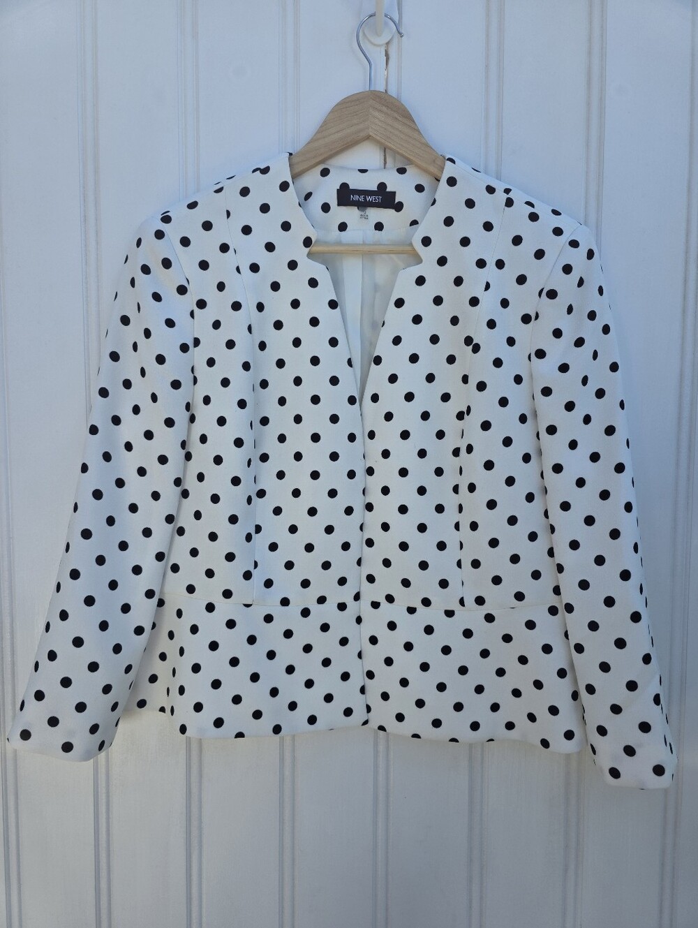 Nine West Polka Dot Open Front Blazer Jacket Business Casual Size 12